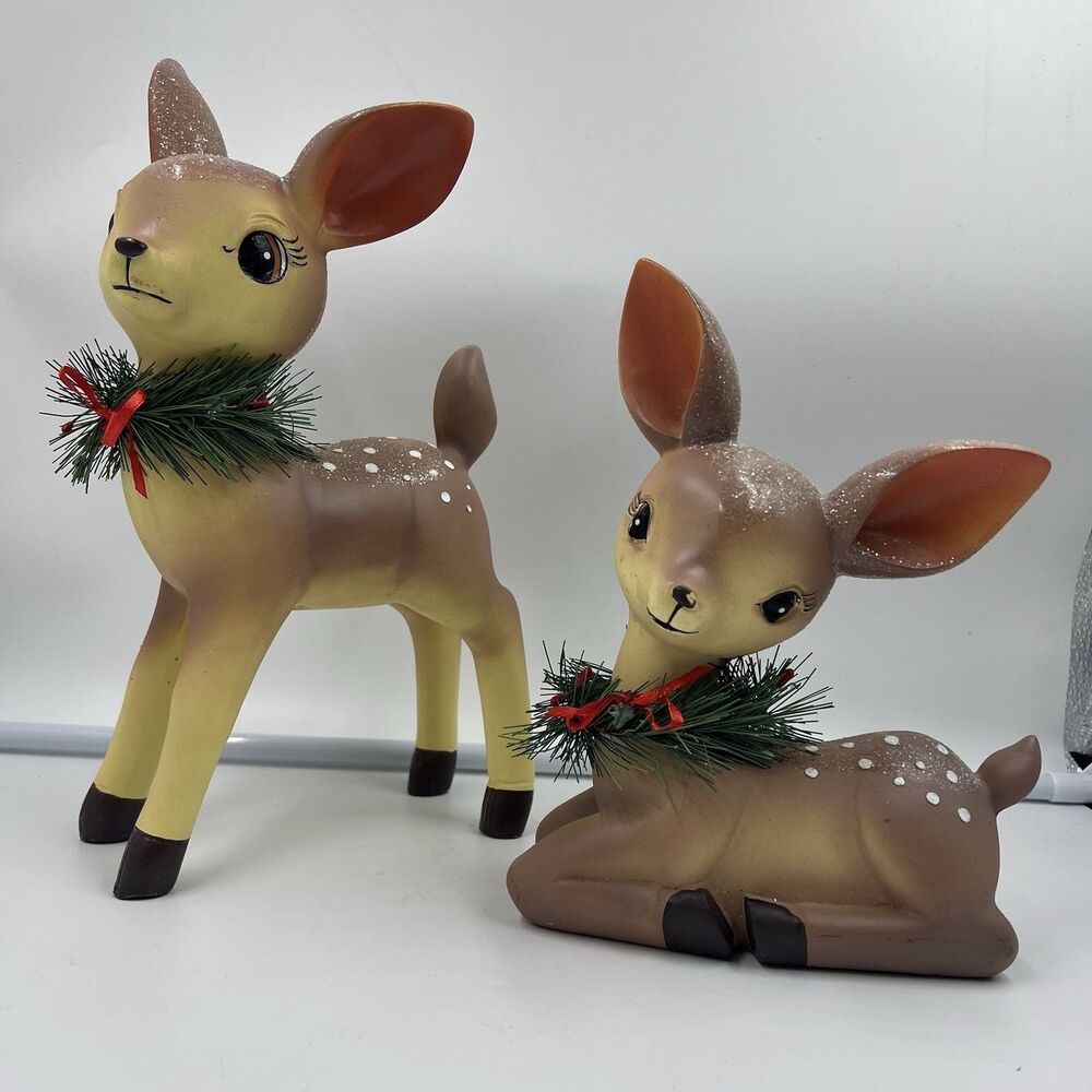 Sweet Fawn Christmas Set of 2 Holiday  12” Retro Inspired Glitter Wreath Bows